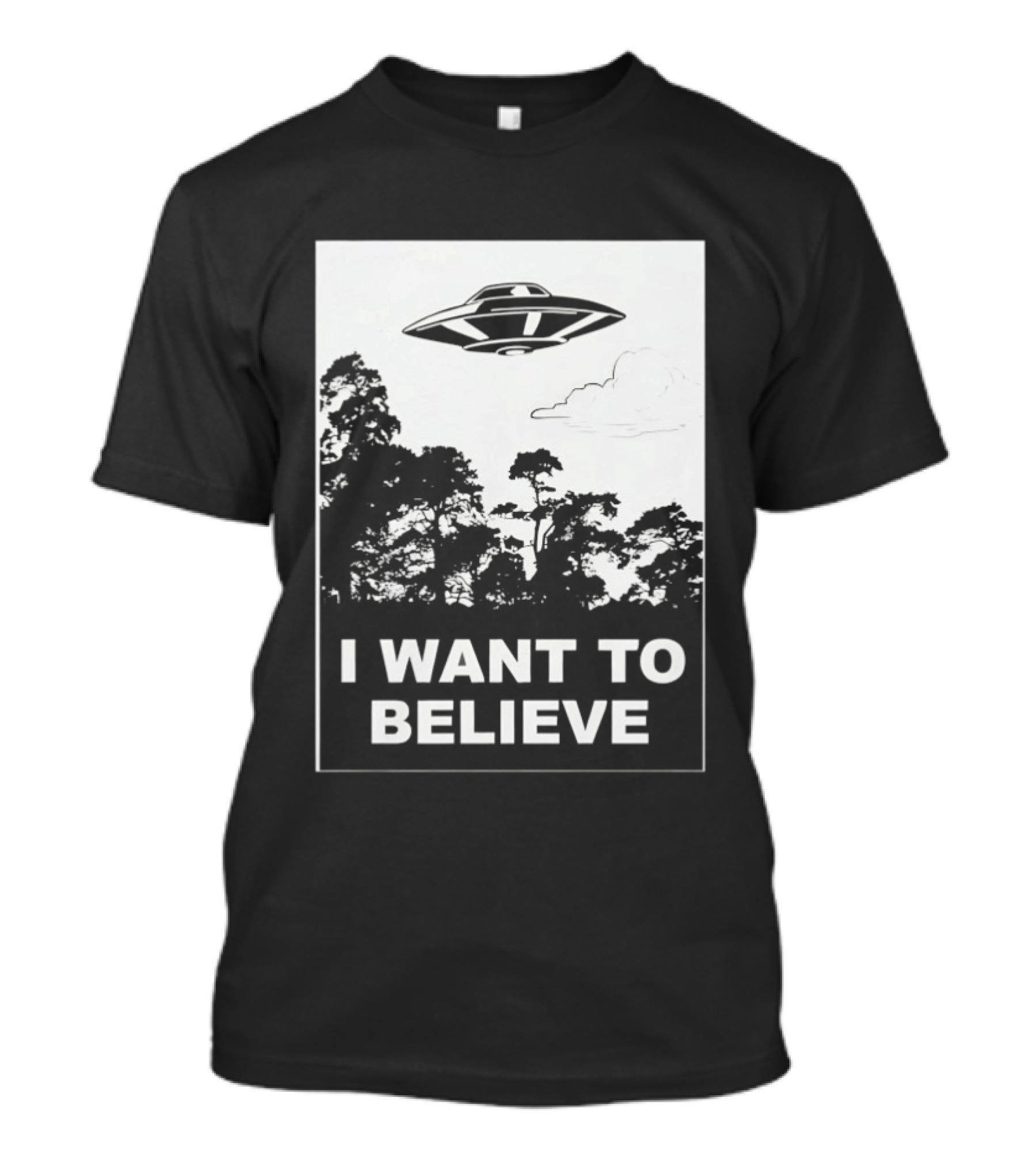 UFO I Want To Believe Flying Saucer Forest T-Shirt