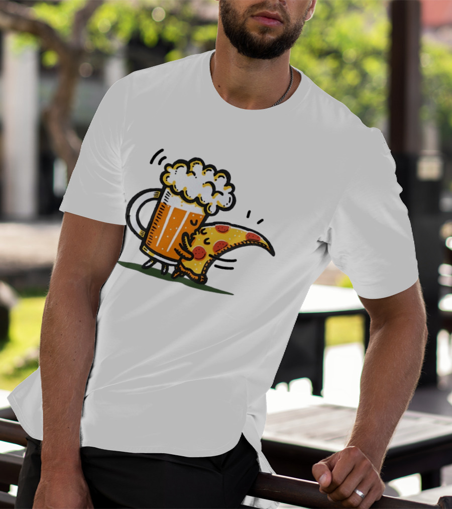 Beer And Pizza A Match Made In Heaven Little Bit Of You Hugging Slice T-Shirt