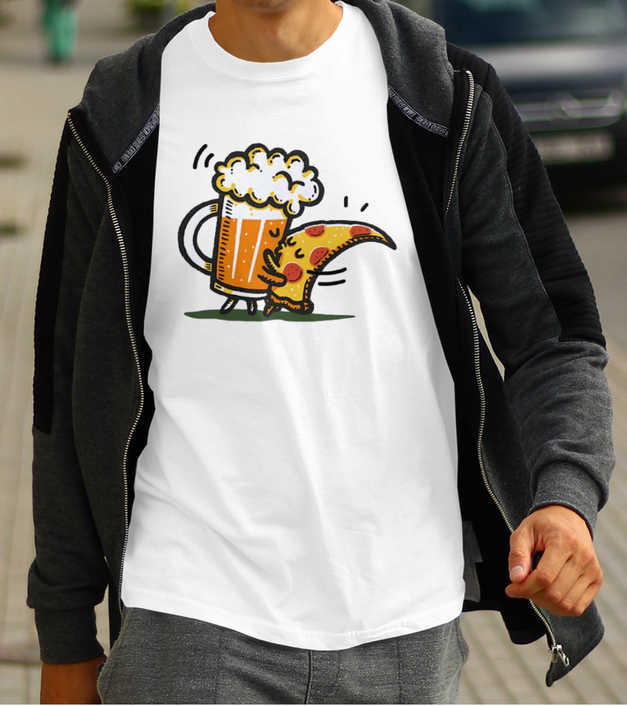 Beer And Pizza A Match Made In Heaven Little Bit Of You Hugging Slice T-Shirt