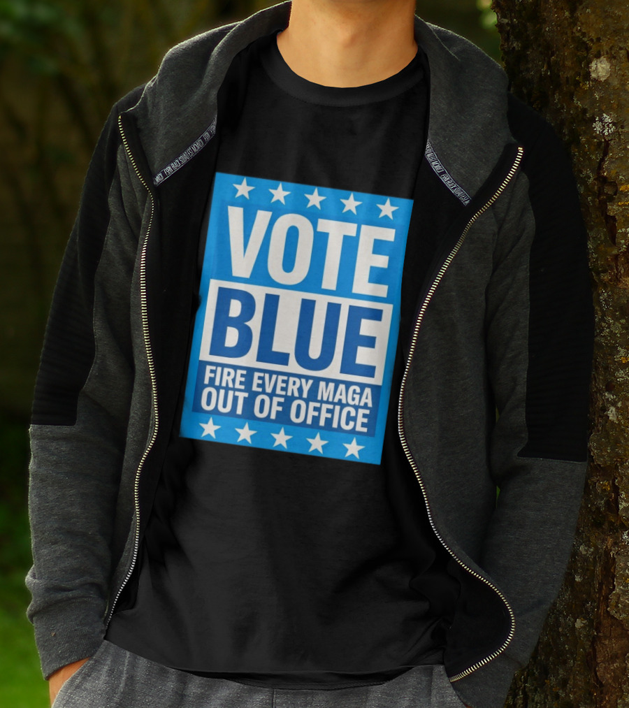 Vote Blue Fire Every MAGA Out Of Office Stars Border T-Shirt