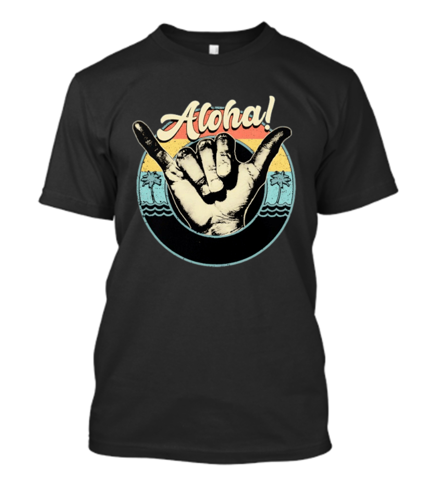 Aloha Shaka Hand Gesture Tropical Sunset With Palm Trees T-Shirt