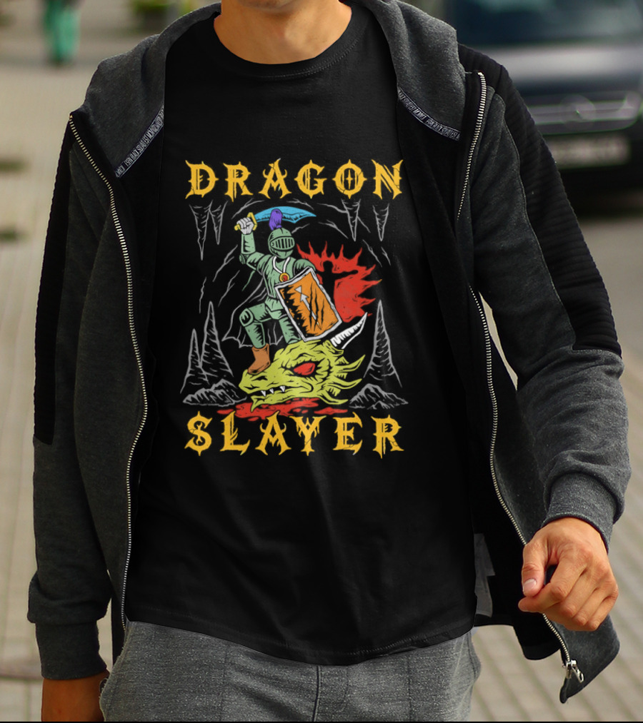 Dragon Slayer Knight Conquering Fiery Beast T-Shirt