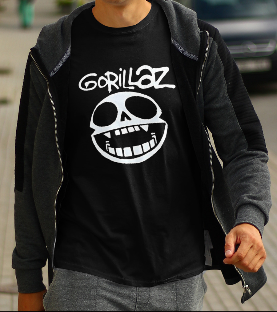 Gorillaz Band Skull Art White Grinning Face T-Shirt