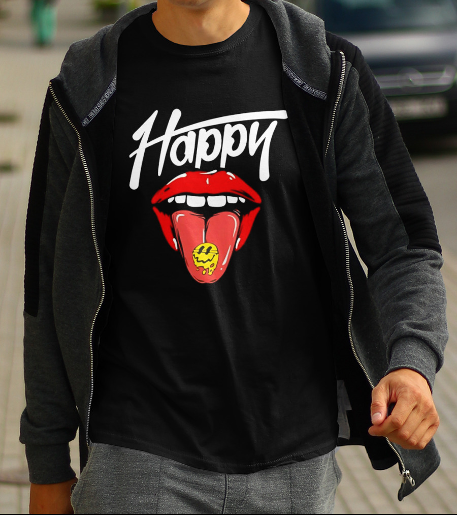 Happy Lips Tongue Out Smiley Face T-Shirt