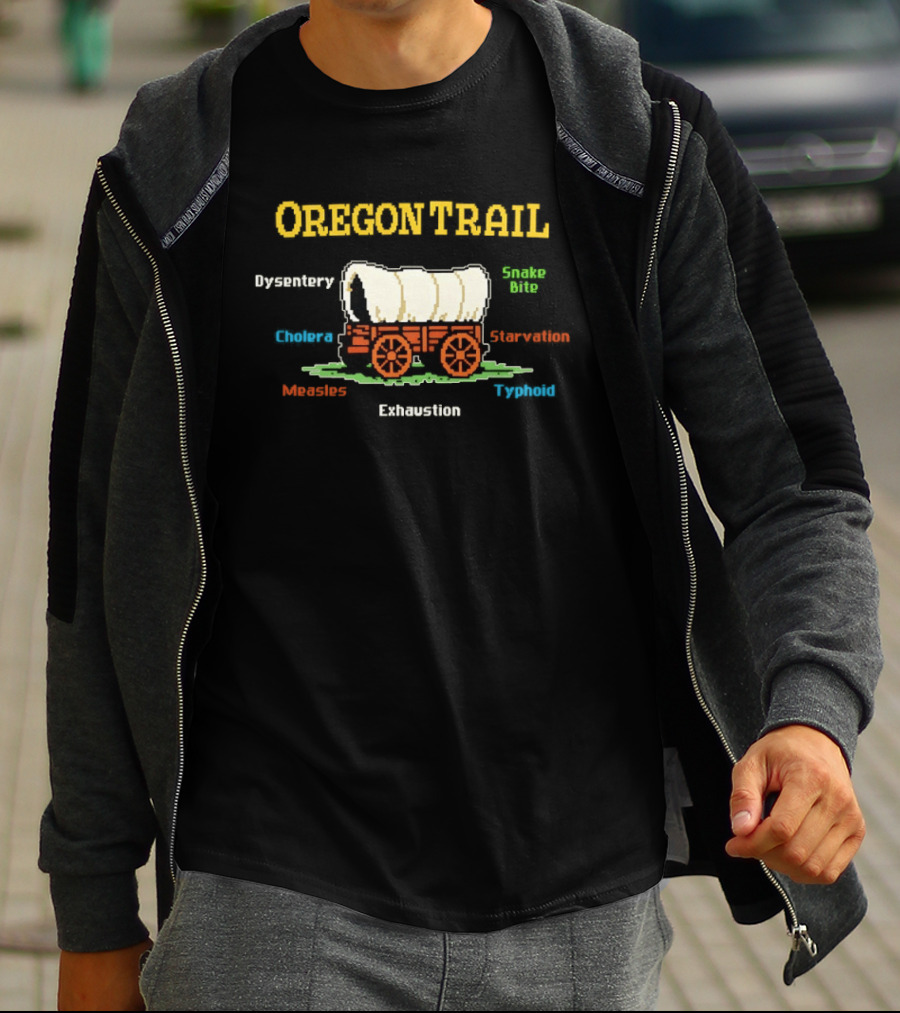 Oregon Trail Dysentery Snake Bite Cholera Starvation Wagon Pixel T-Shirt