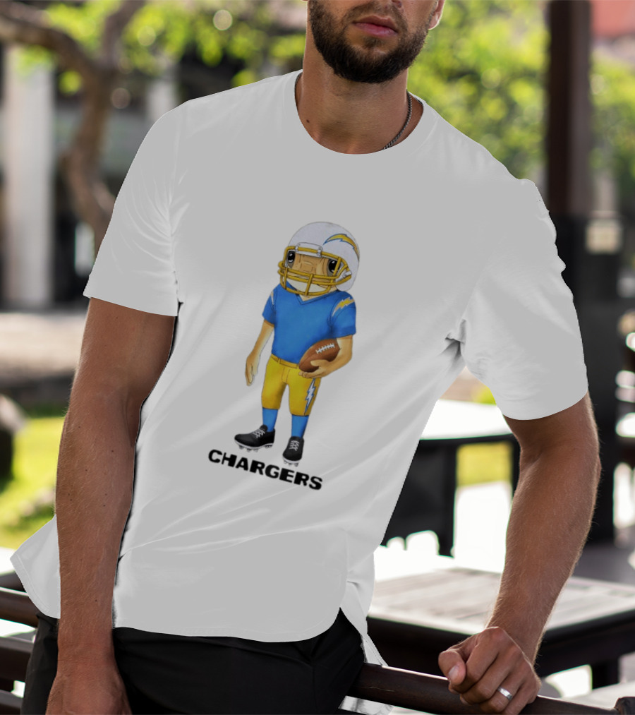 Bad Bunny X Los Angeles Chargers Collaboration Concho With Cartoon Football Player T-Shirt