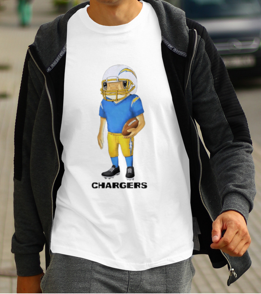 Bad Bunny X Los Angeles Chargers Collaboration Concho With Cartoon Football Player T-Shirt