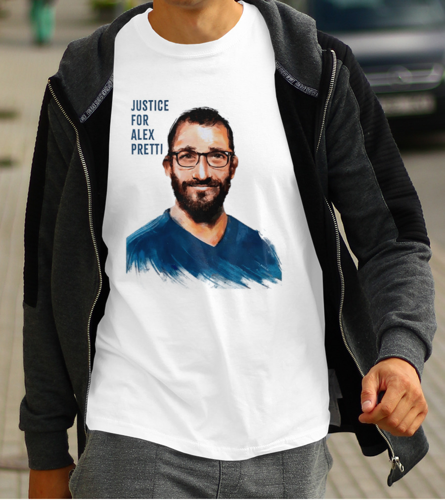 Justice For Alex Pretti Painting Portrait With Glasses And Blue T-Shirt