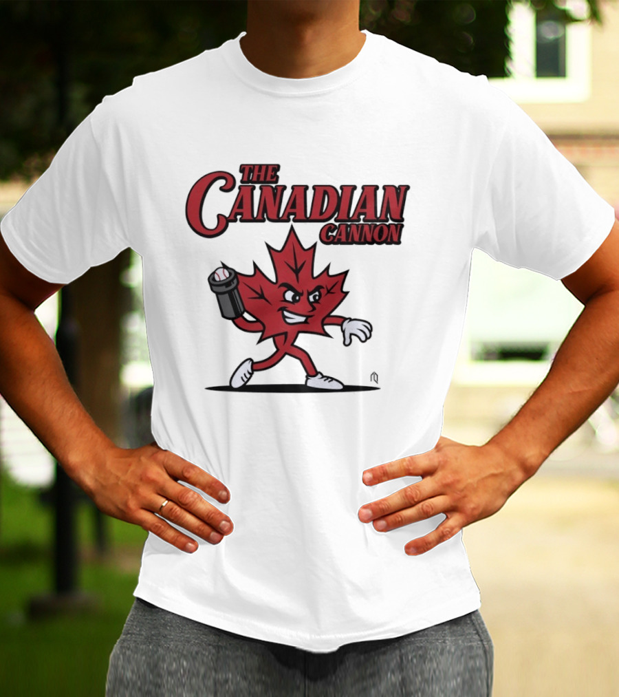 The Canadian Cannon Maple Leaf Character Baseball T-Shirt