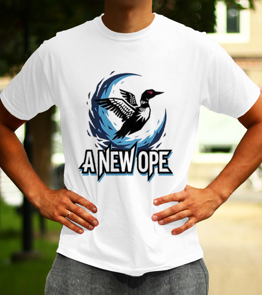 A New Ope Loon Bird Silhouette In Blue Moon Sky T-Shirt