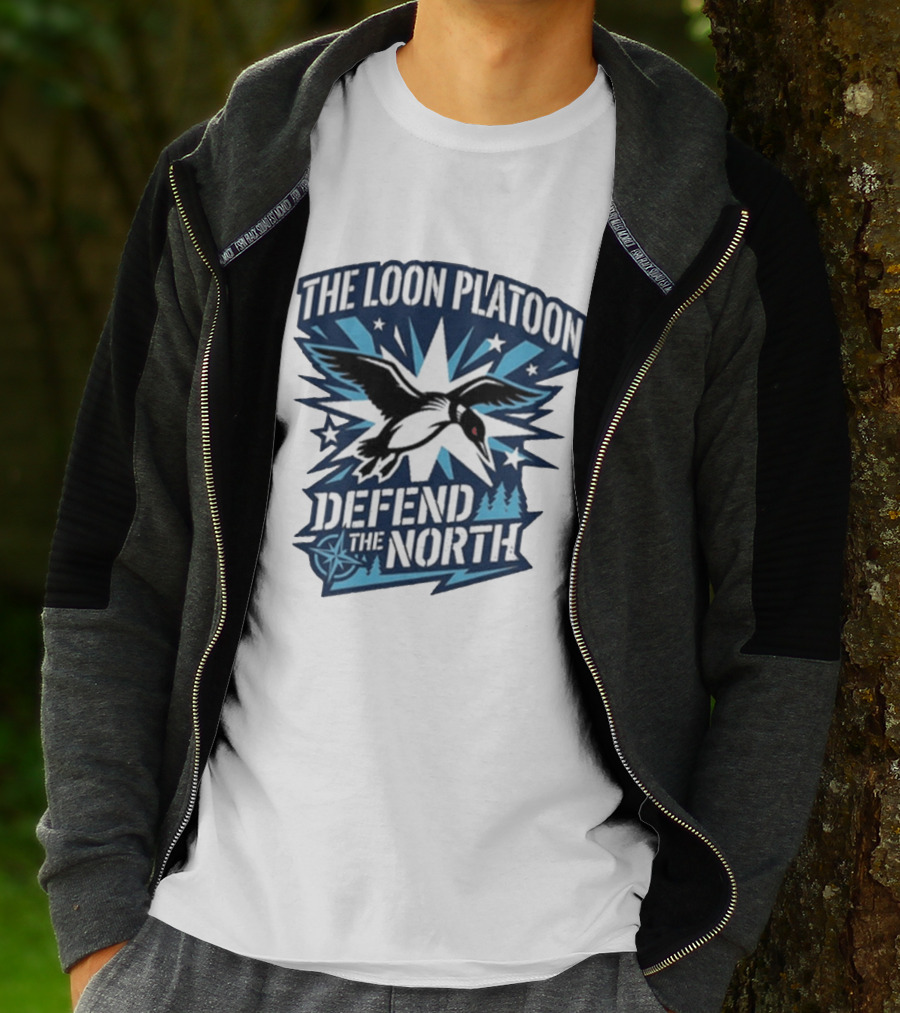 The Loon Platoon Defend The North Bold Rebel Loon Starburst Forest T-Shirt