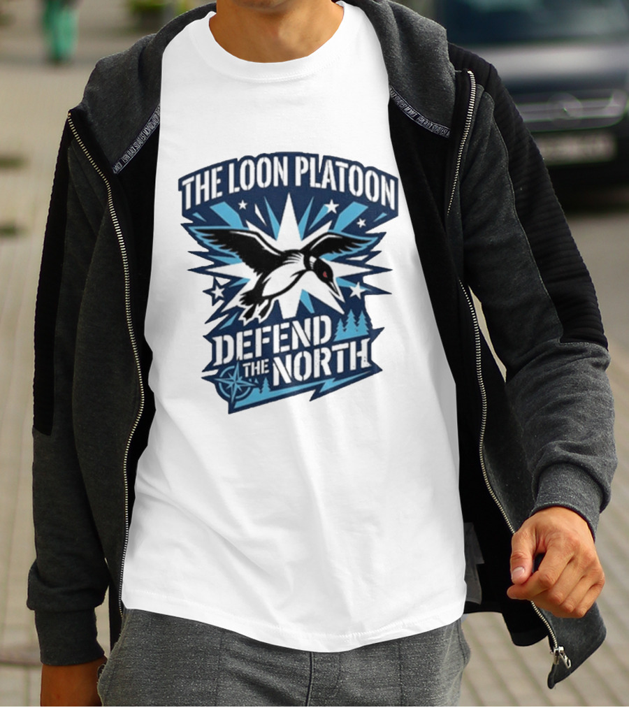The Loon Platoon Defend The North Bold Rebel Loon Starburst Forest T-Shirt