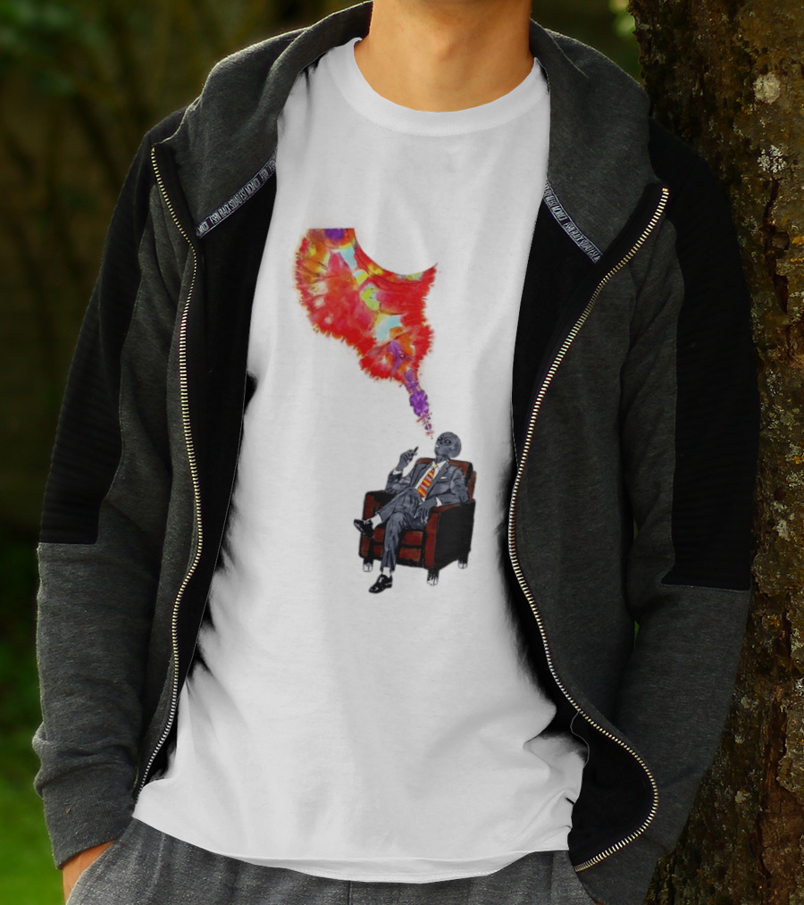 Finished Quazar Smoking Cosmic Alien In Suit With Colorful Smoke T-Shirt
