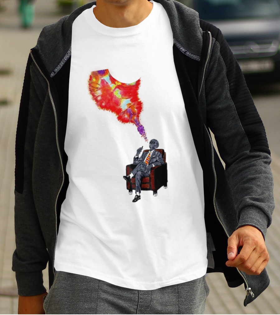 Finished Quazar Smoking Cosmic Alien In Suit With Colorful Smoke T-Shirt