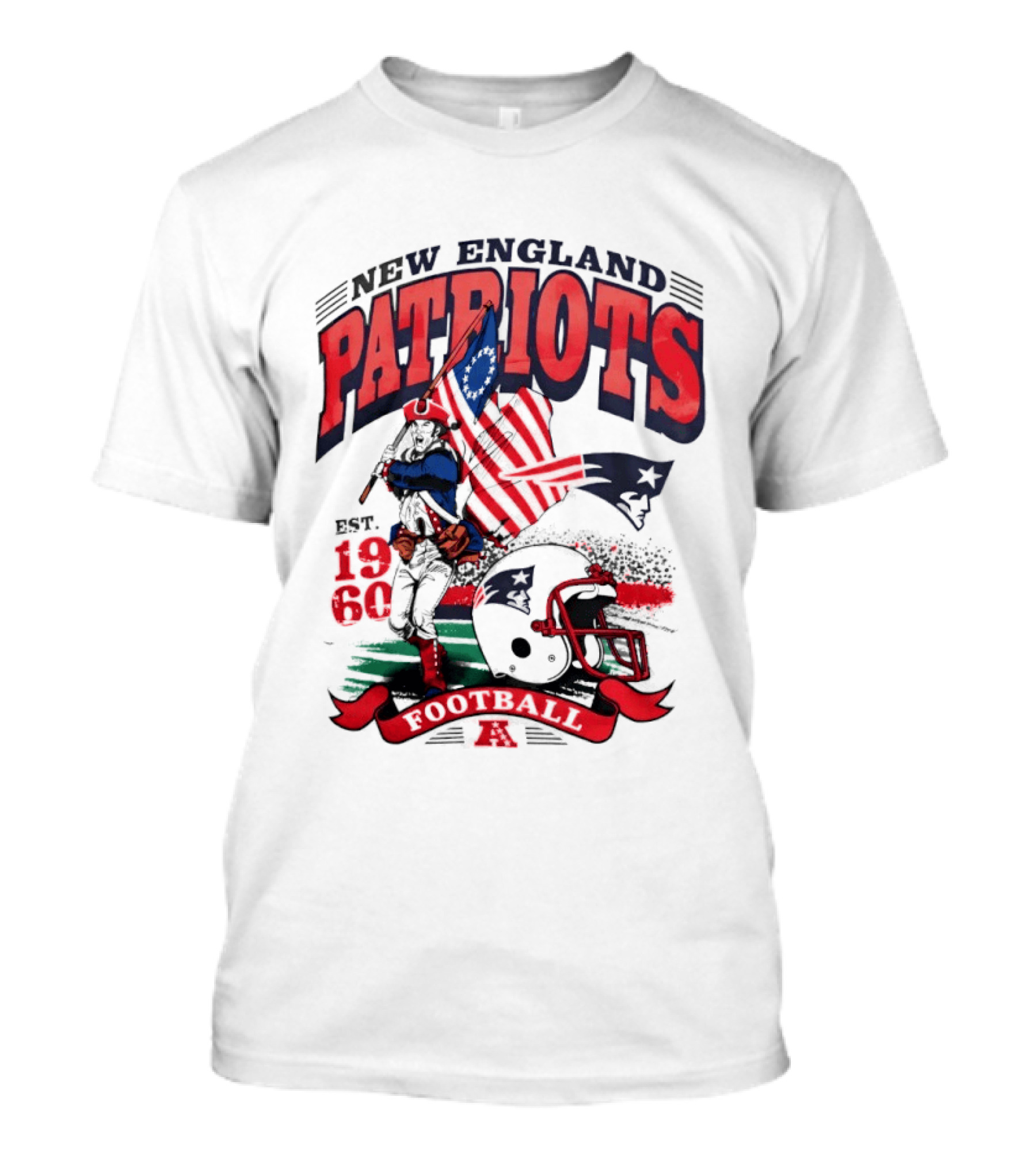 New England Patriots Football Est 1960 Vintage Style Helmet And Flag T-Shirt