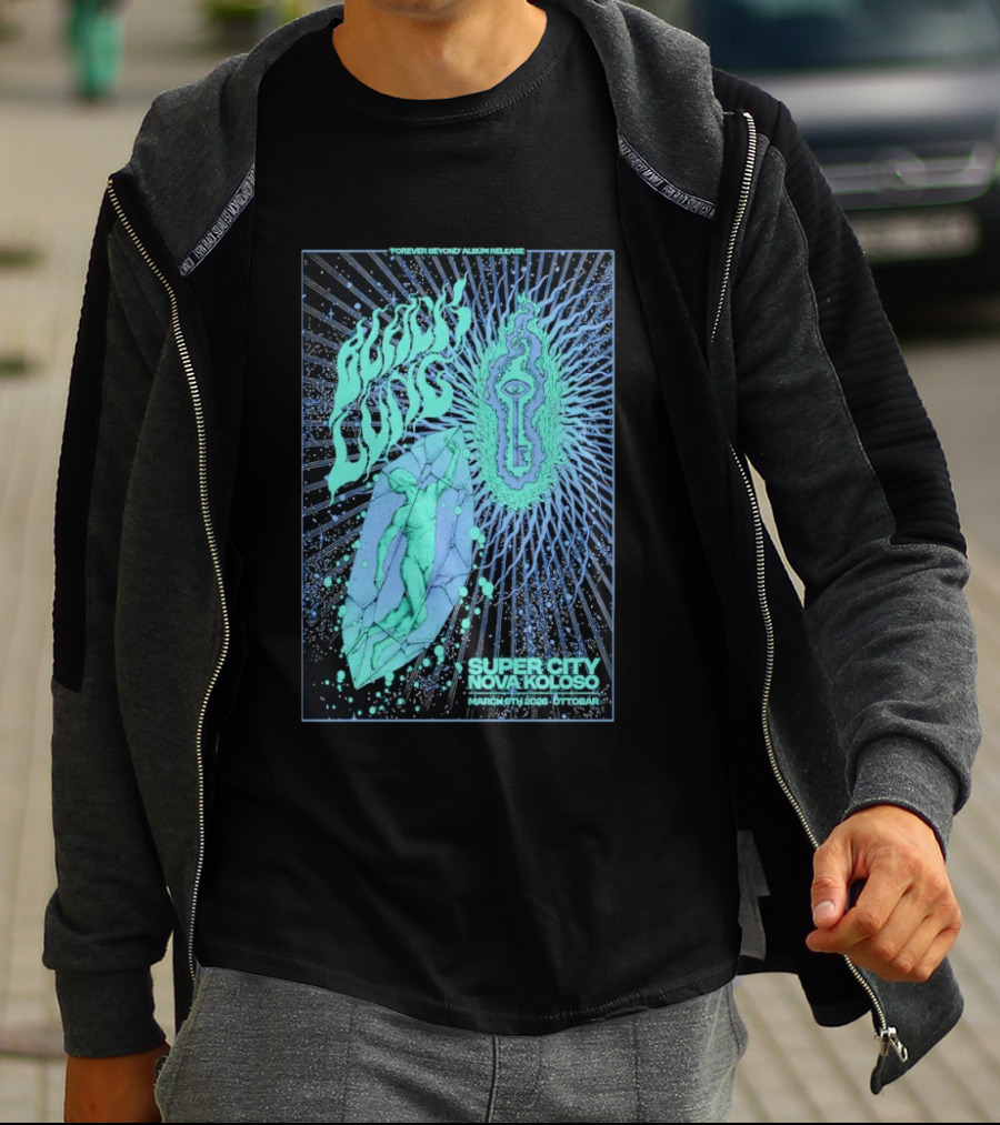 Black Lung Forever Beyond Album Release Super City Novokoloso Mar 6 2026 Widget Person Keyhole Vision Cosmos T-Shirt
