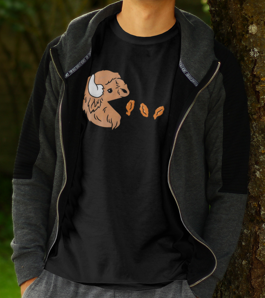 Buffalo Bills Bison Pac Man Chicken Wings Retro 80s Gaming T-Shirt