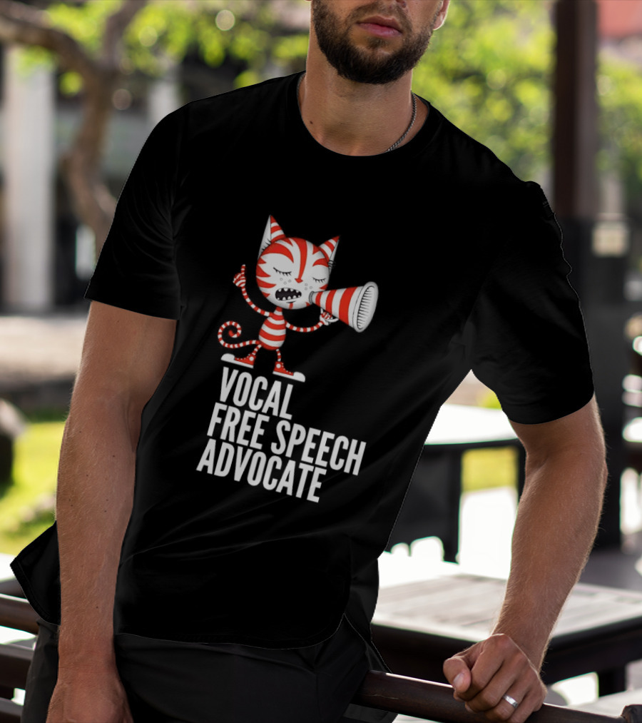Cat Vocal Free Speech Advocate Megaphone Red Striped T-Shirt