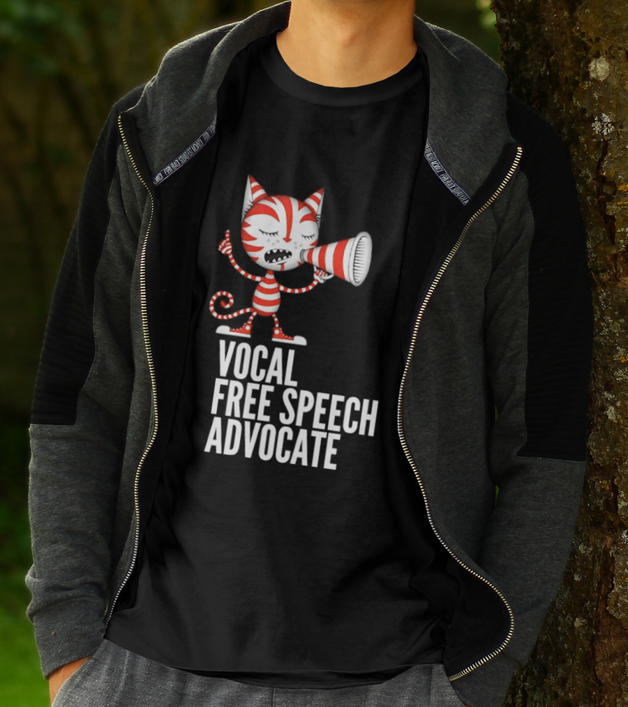 Cat Vocal Free Speech Advocate Megaphone Red Striped T-Shirt