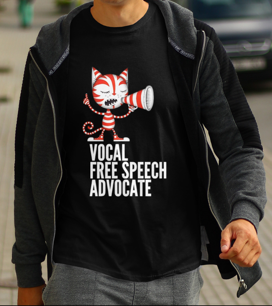Cat Vocal Free Speech Advocate Megaphone Red Striped T-Shirt