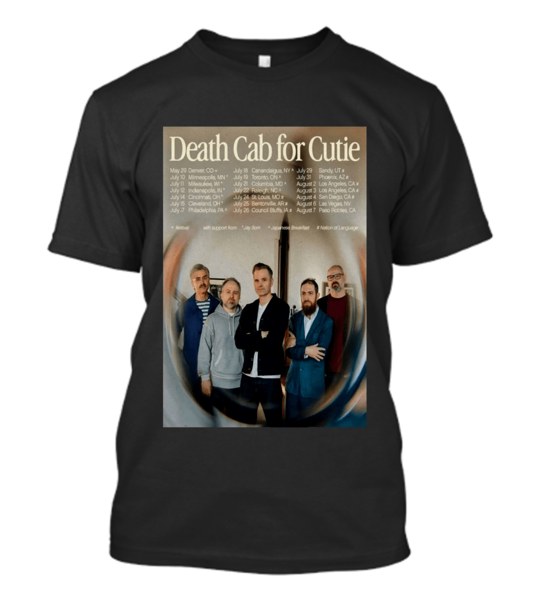 Death Cab For Cutie 2026 North America Tour Dates With Japanese Breakfast Jay Som Nation Of Language T-Shirt