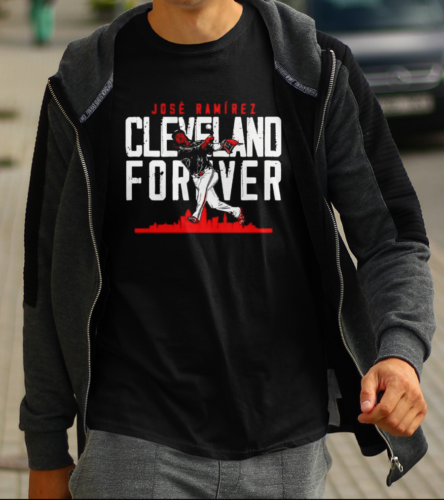 José Ramírez Cleveland Forever Baseball Skyline T-Shirt