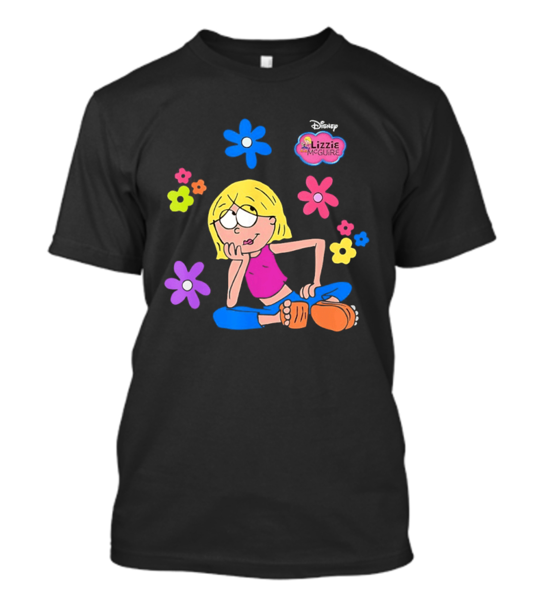 Lizzie McGuire Cartoon Colorful Flowers And Character Sitting Clipart T-Shirt