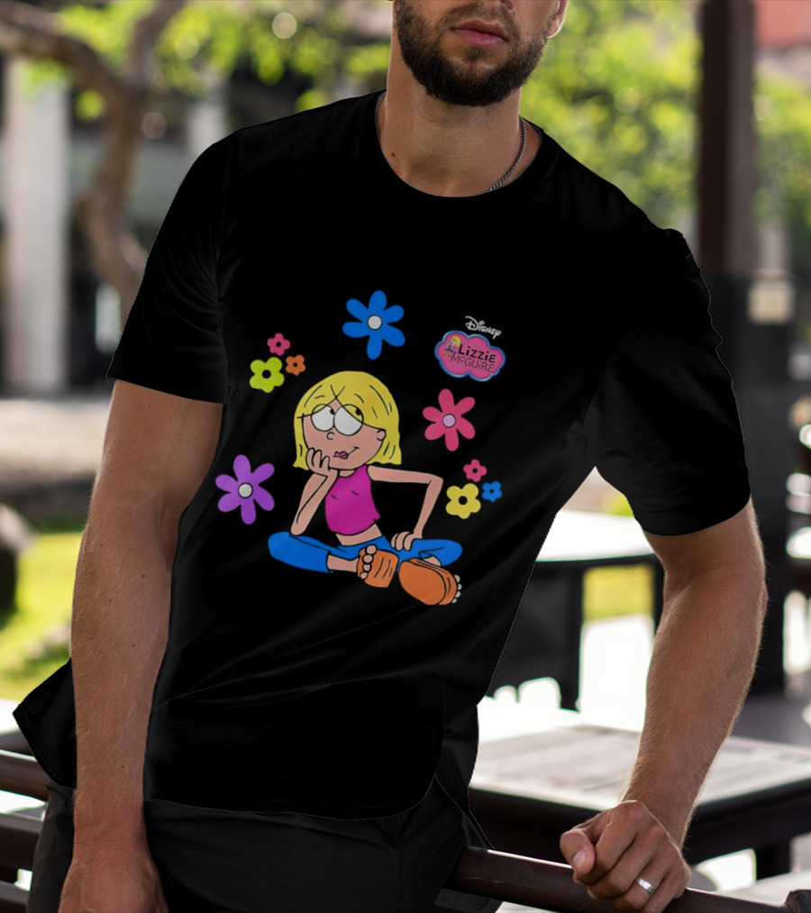 Lizzie McGuire Cartoon Colorful Flowers And Character Sitting Clipart T-Shirt