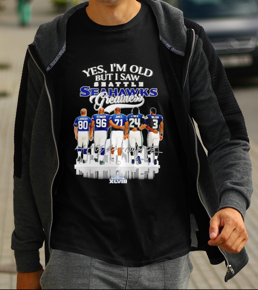 Seattle Seahawks Legend Players Largent Kennedy Jones Lynch Wilson XLVIII T-Shirt