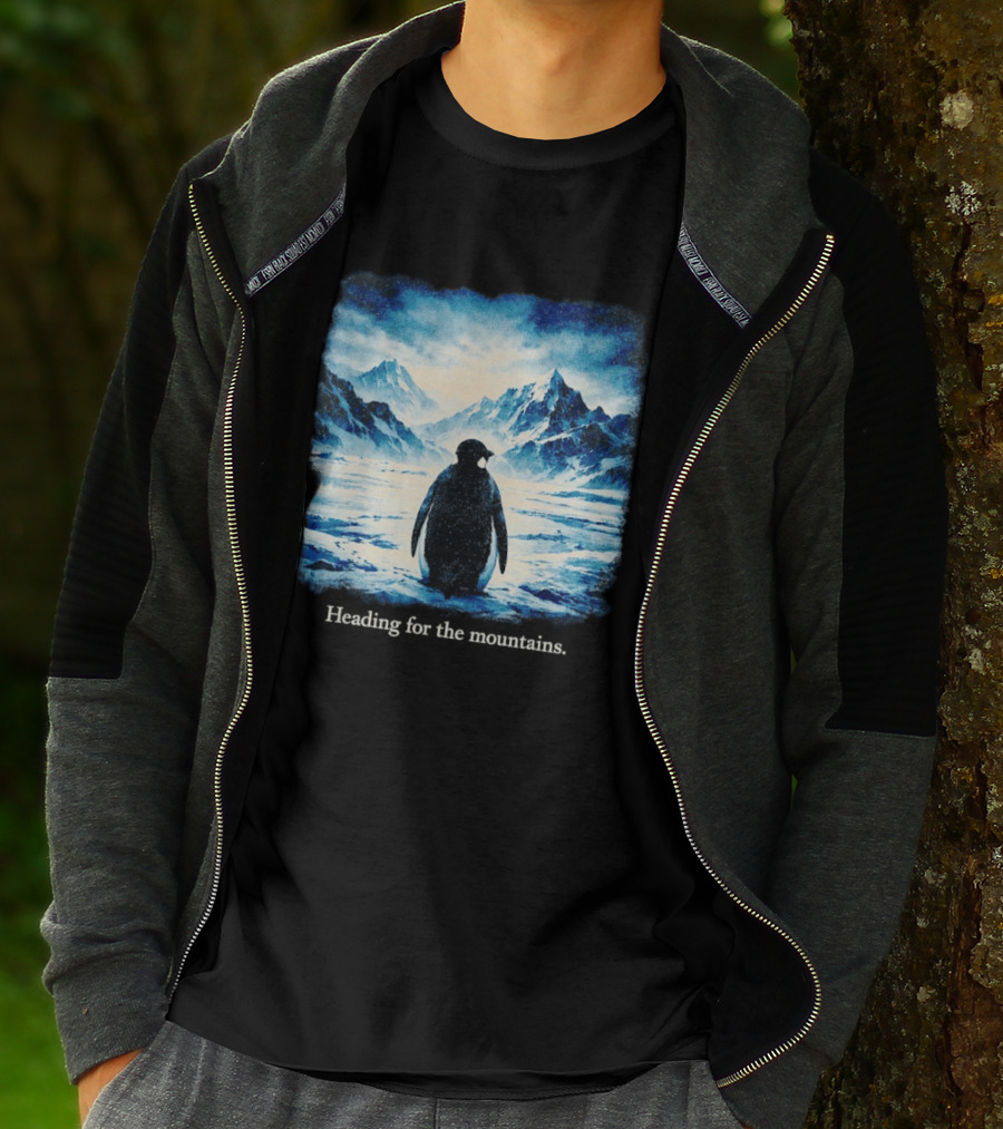 Penguin But Why Heading For The Mountains Scenic Landscape T-Shirt