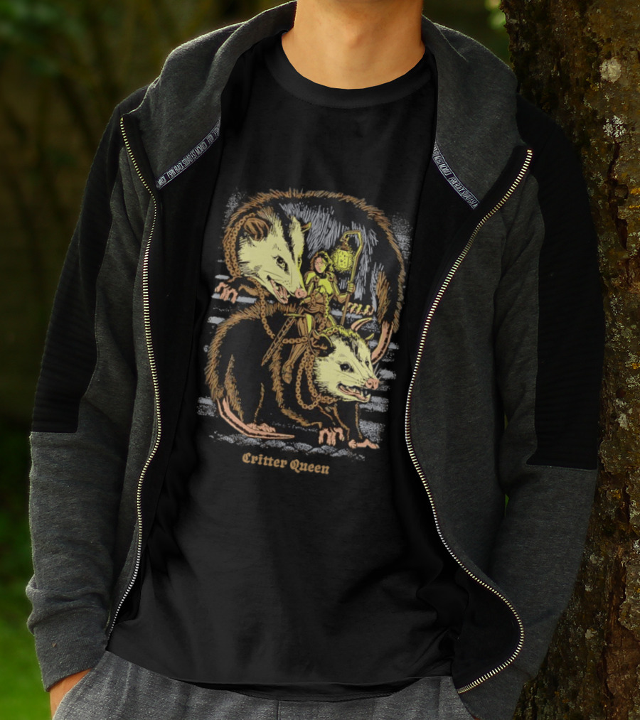 Women Riding Opossum Critter With Lantern And Chains T-Shirt