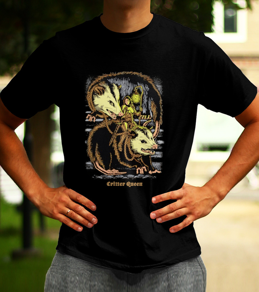 Women Riding Opossum Critter With Lantern And Chains T-Shirt