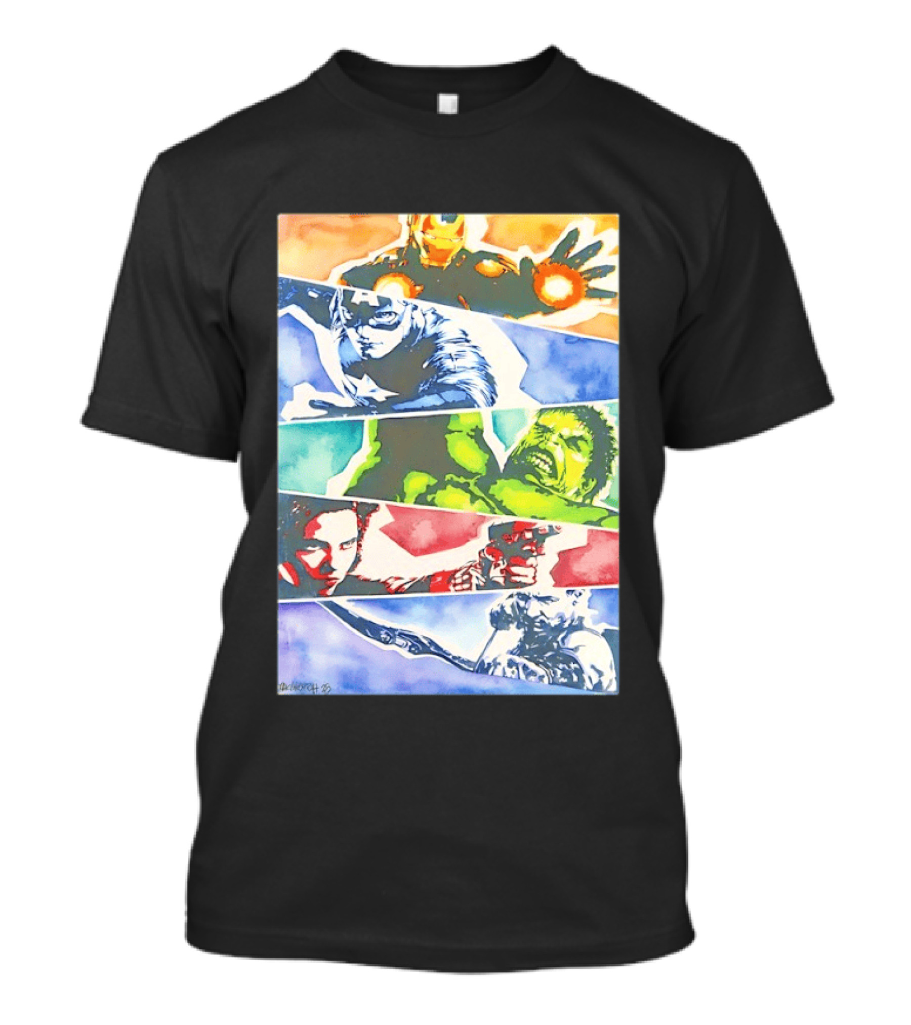 Avengers Iron Man Captain America Hulk Black Widow Thor Watercolor Comic Characters T-Shirt