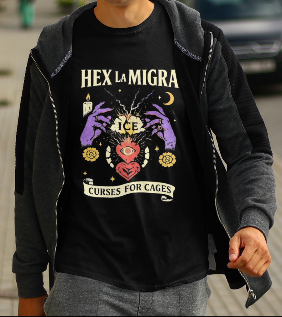 Hex La Migra Curses For Cages Eye Heart Moon Candle Sun Hands T-Shirt