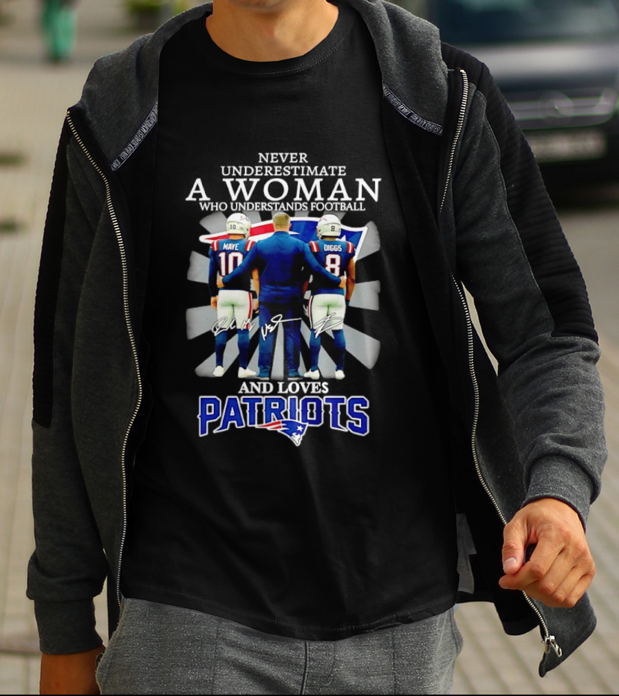 Never Underestimate A Woman Drake Maye Stefon Diggs Patriots T-Shirt