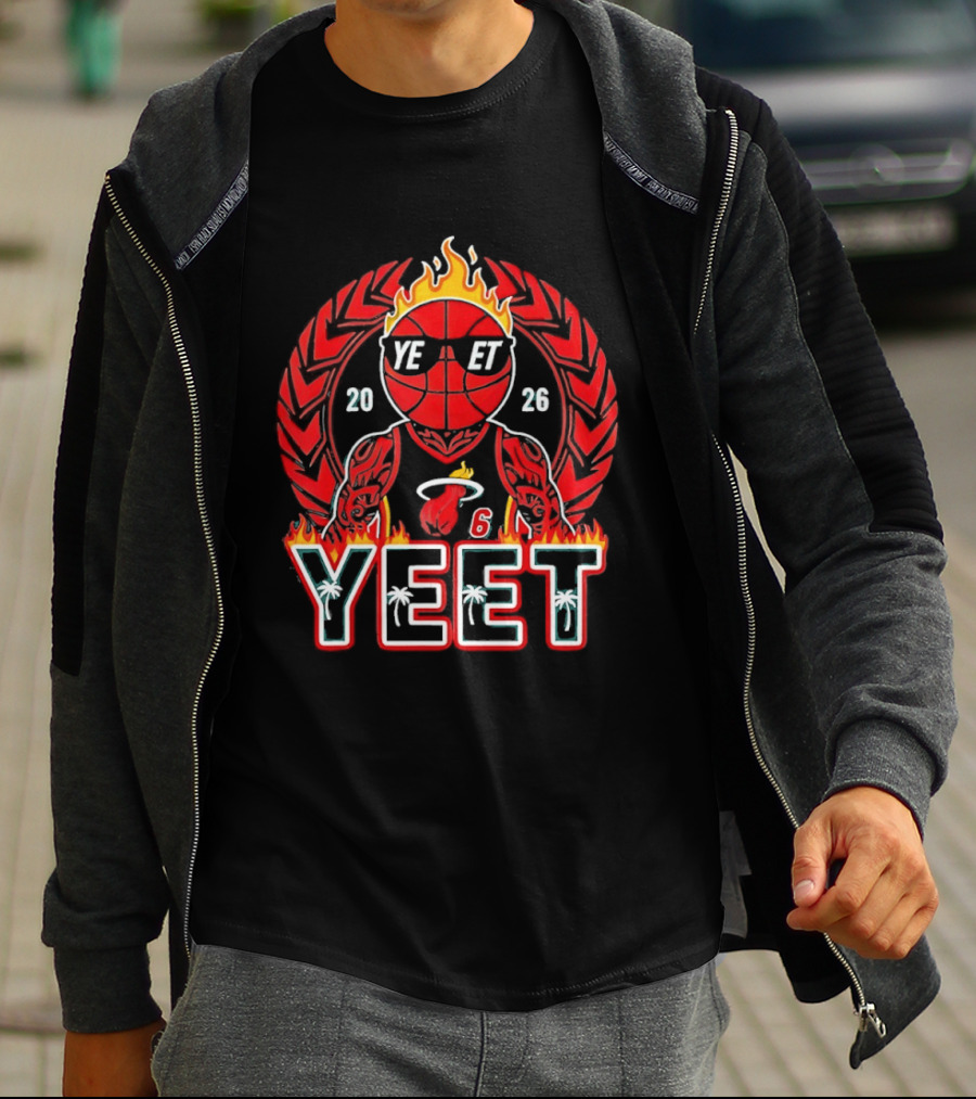 Yeet Jey Uso Miami Heat 2026 Flaming Basketball Laurel Sunglasses T-Shirt
