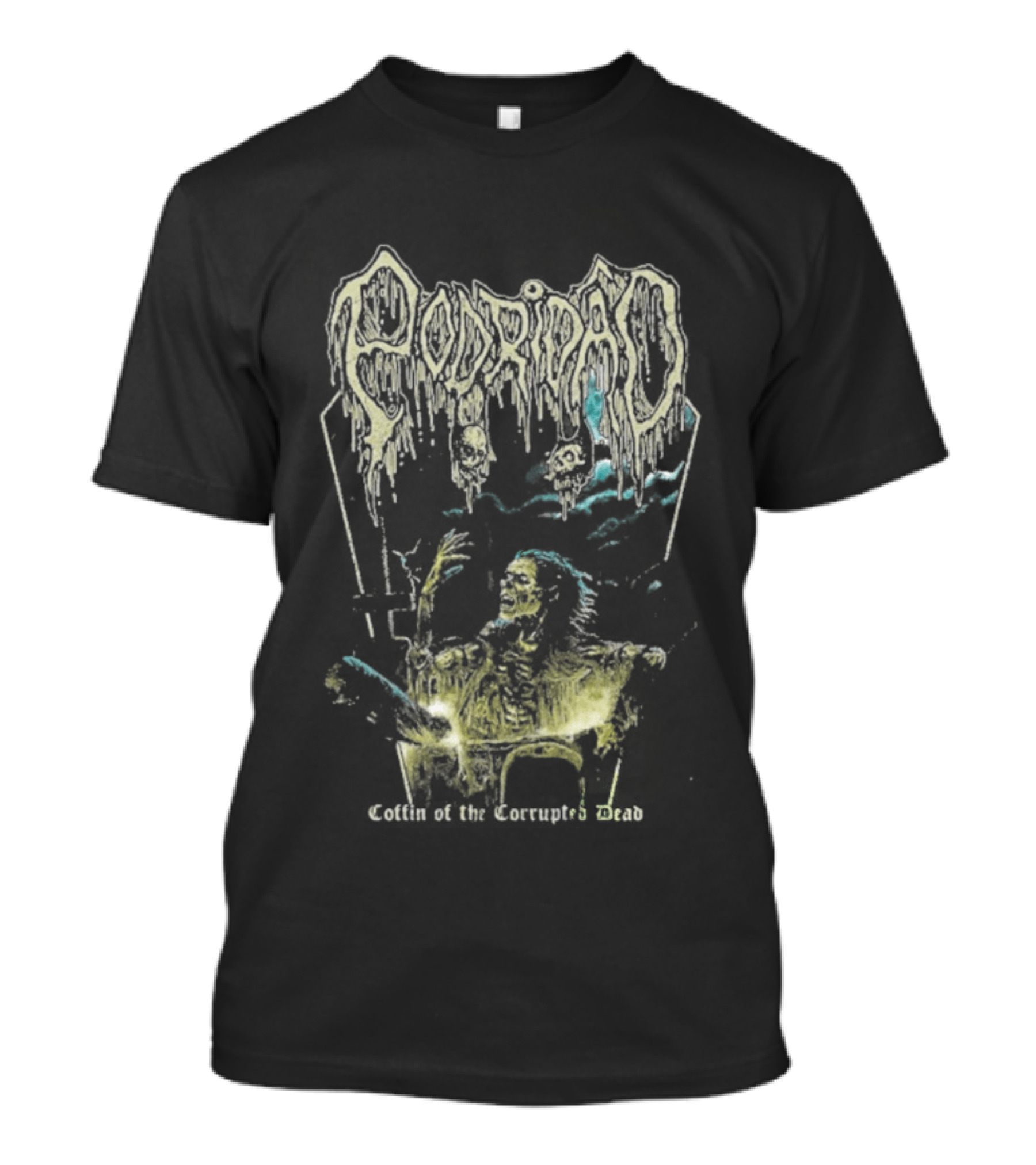 Podridão Coffin Of The Corrupted Dead Grim Reaper Crucifix T-Shirt