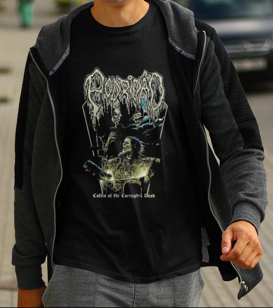Podridão Coffin Of The Corrupted Dead Grim Reaper Crucifix T-Shirt