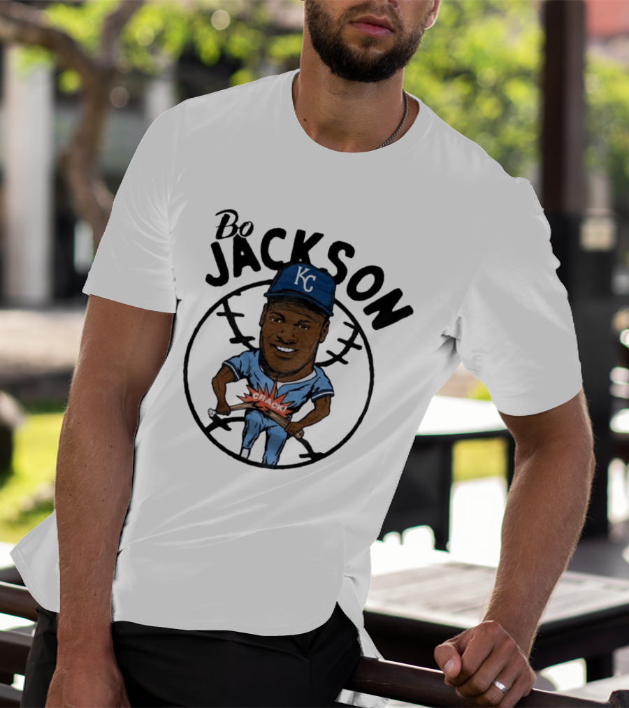 Bo Jackson KC Royals Cartoon Crack Baseball T-Shirt