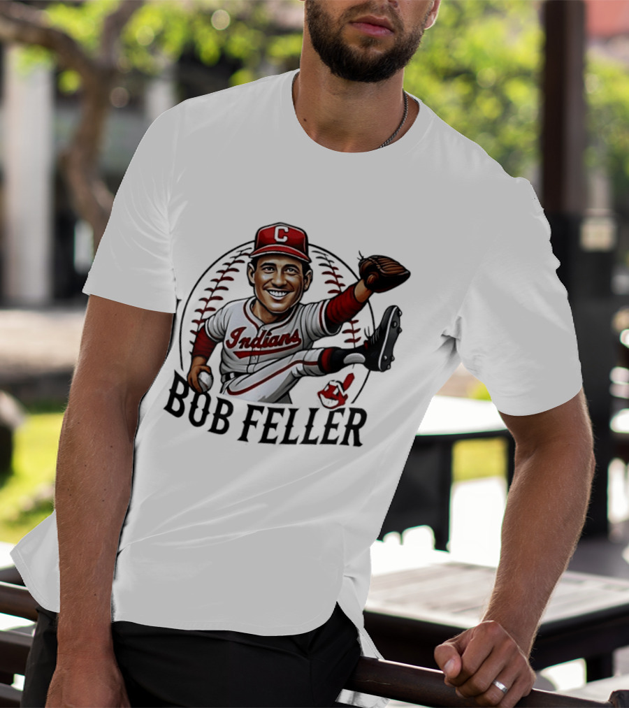 Bob Feller Cleveland Indians Baseball Pitcher Caricature T-Shirt