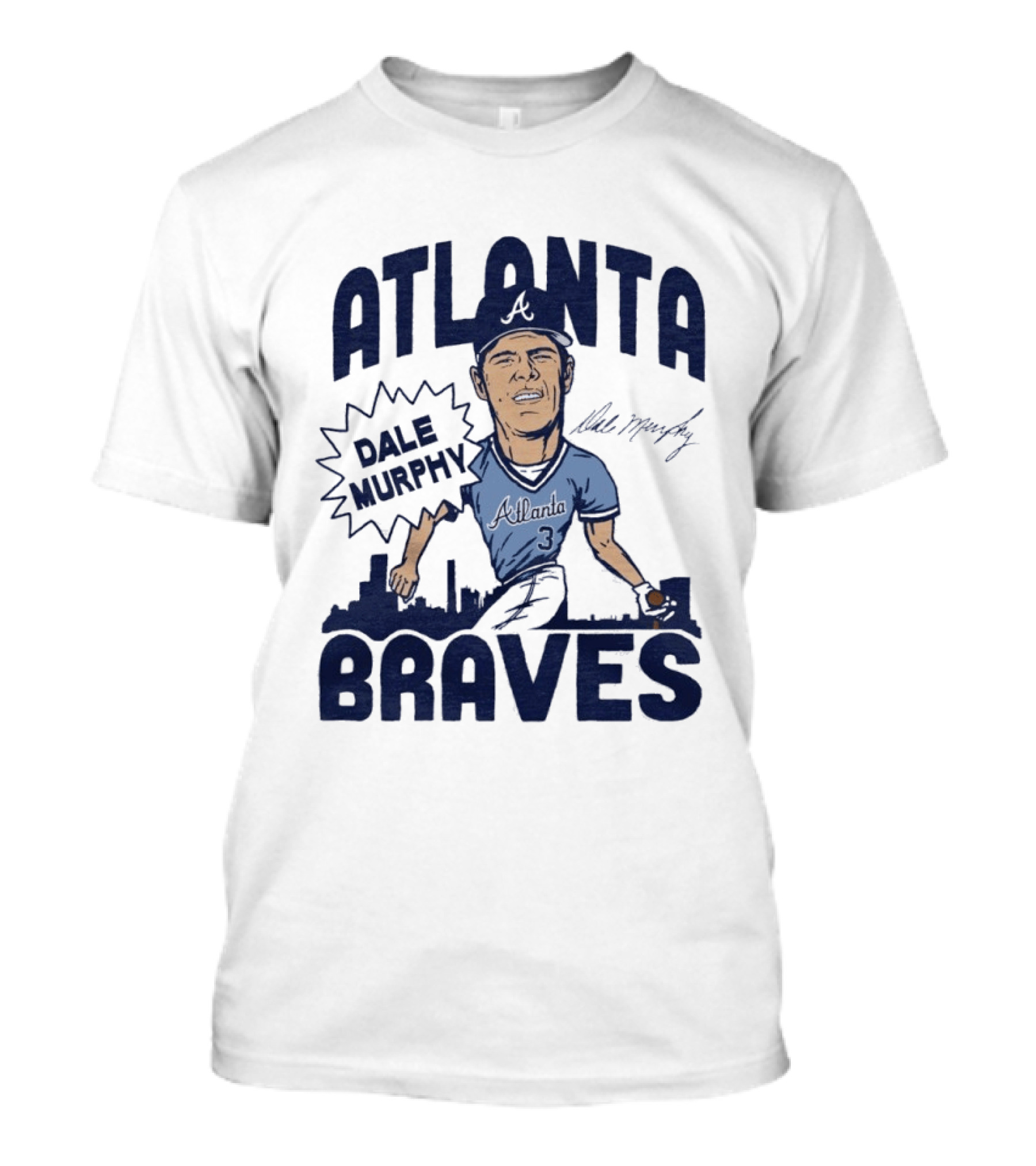 Atlanta Braves Dale Murphy Cartoon Autograph Skyline Baseball T-Shirt