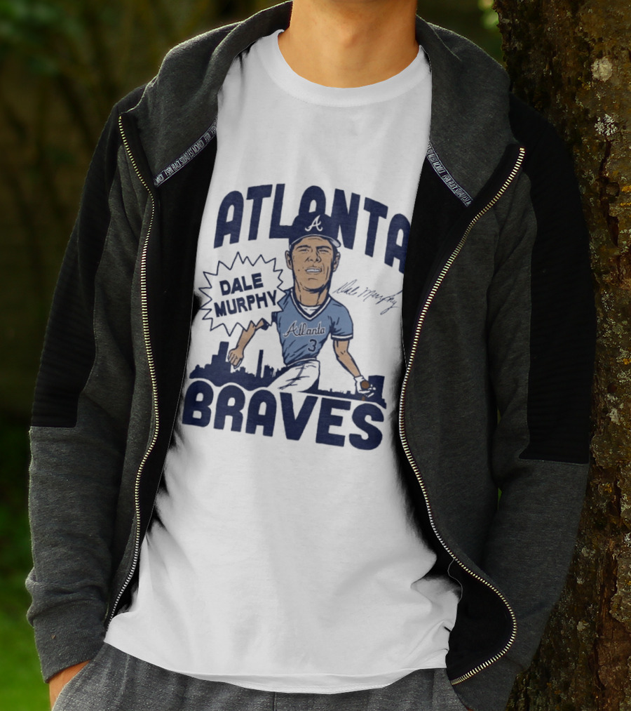 Atlanta Braves Dale Murphy Cartoon Autograph Skyline Baseball T-Shirt