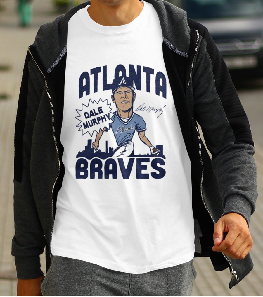 Atlanta Braves Dale Murphy Cartoon Autograph Skyline Baseball T-Shirt