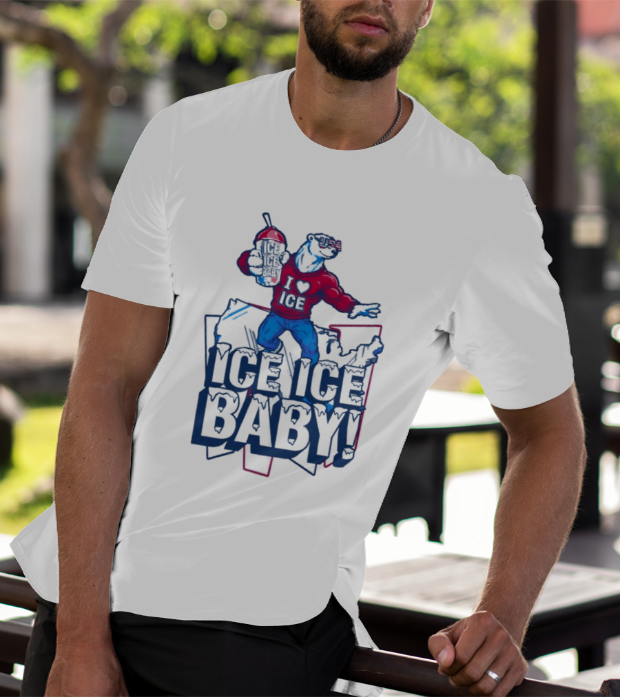 I Love ICE Ice Baby Cool Polar Bear Holding Drink T-Shirt