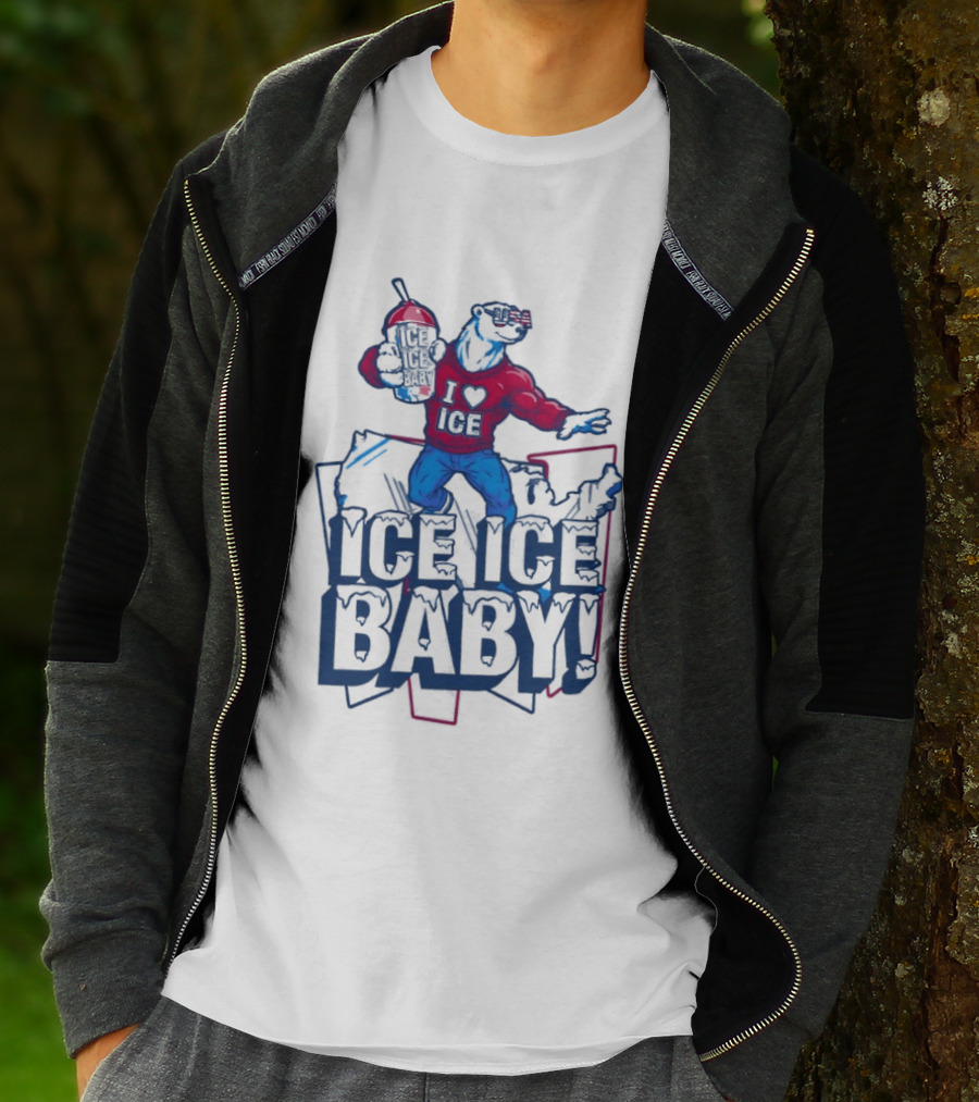 I Love ICE Ice Baby Cool Polar Bear Holding Drink T-Shirt