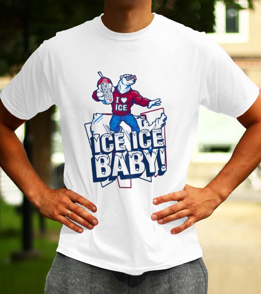 I Love ICE Ice Baby Cool Polar Bear Holding Drink T-Shirt