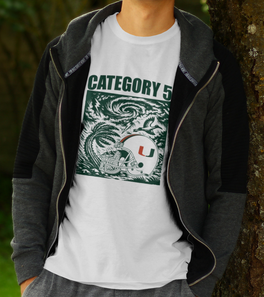 Miami Hurricanes Category 5 Helmet Storm Football T-Shirt