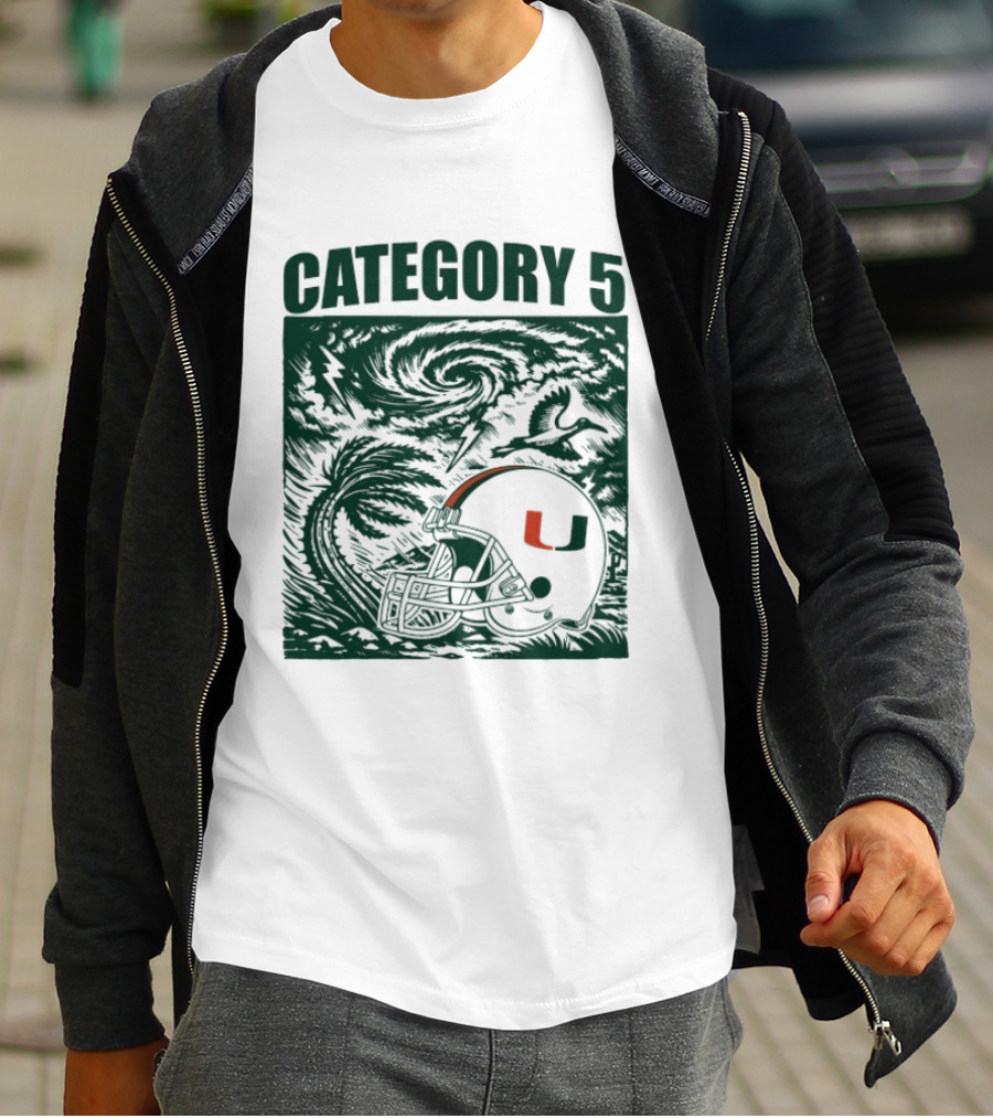 Miami Hurricanes Category 5 Helmet Storm Football T-Shirt