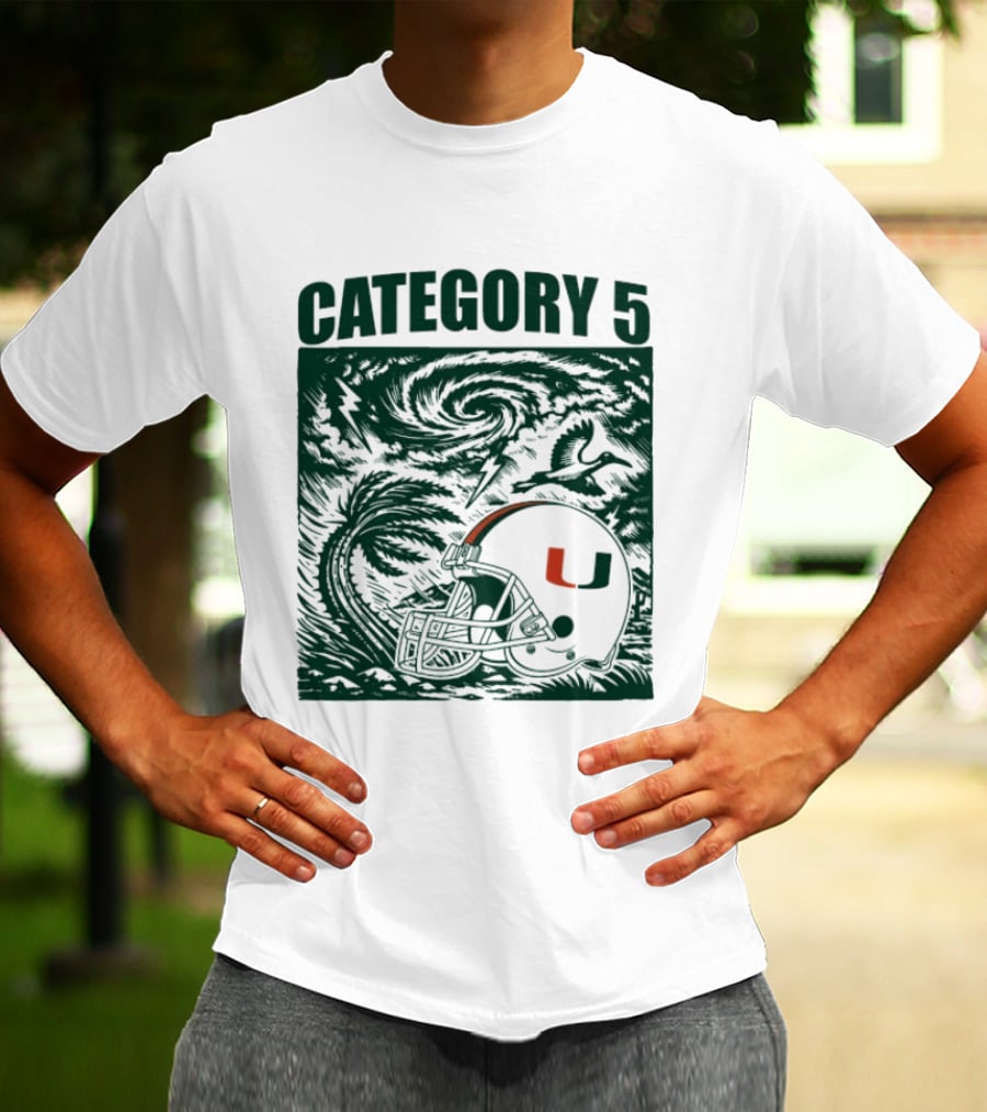 Miami Hurricanes Category 5 Helmet Storm Football T-Shirt