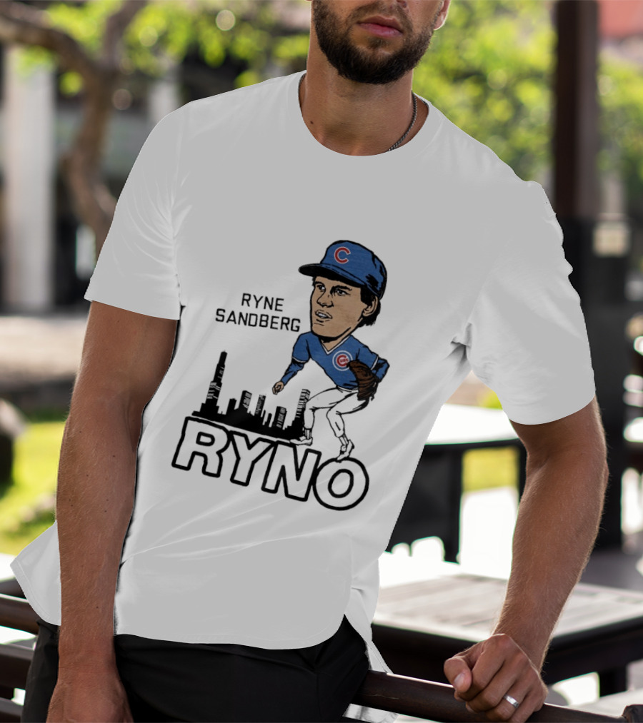 Ryne Sandberg Ryno Chicago Cubs Cartoon Skyline T-Shirt
